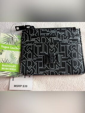 Badgley Mischka Black and White Monogram Zip Card Holder